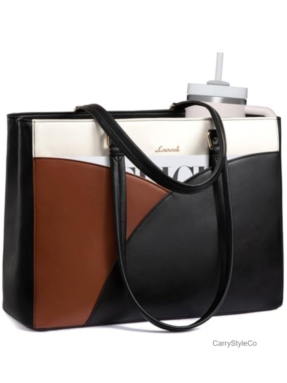 PU Leather Laptop Tote Bag 15.6 Inch Waterproof Messenger Shoulder Work Bag